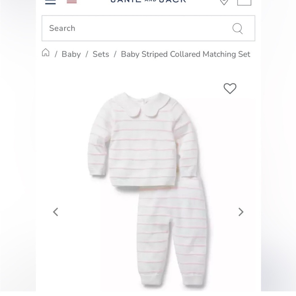 New without tags Janie and Jack White Knit Baby set with Pale Pink Stripes